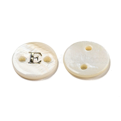 淡水シェルボタン  フラットラウンド  文字e  12x2mm  穴：1.6mm&nbsp;BUTT-Z001-01E-1