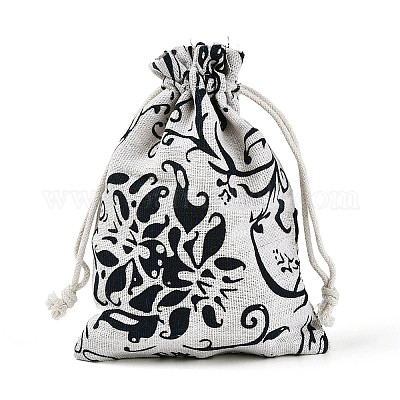 黄麻布製梱包袋ポーチ  巾着袋  プルシアンブルー  17.3~18.2x13~13.4cm&nbsp;ABAG-L005-G02-1
