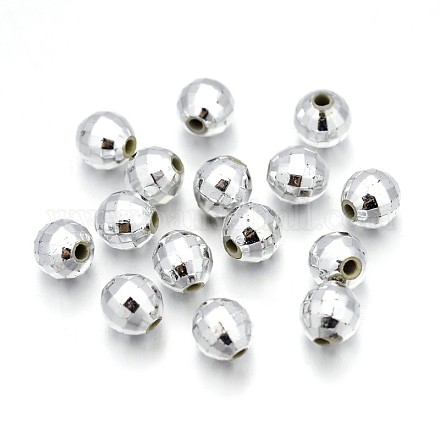 多面カットアクリルビーズ  ラウンド  銀色のメッキ  約6 mm幅  長さ6mm  穴：1mm  約5000個/500g&nbsp;PL643-1S-1