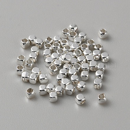 キューブ真鍮ビーズ  銀  2x2x2mm  穴：1.2mm&nbsp;LS-KK-WH0081-64A-1