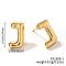 Brass Stud Earrings, Golden, Letter J, 17x10mm