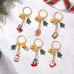 クリスマス合金エナメルペンダントデコレーション6個  鉄製の分割キーリングとアルミ製のベル付き  混合図形  ゴールドカラー  ミックスカラー  76~80.5mm&nbsp;KEYC-JKC01436
