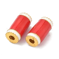 合金エナメルビーズ  コラム  ゴールドカラー  レッド  14.5x7.5mm  穴：2.5mm&nbsp;ENAM-B037-14G-01