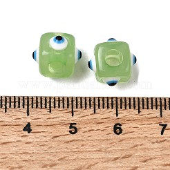 樹脂ナザールボンジュウヨーロピアンビーズ  大穴ビーズ  キューブ  薄緑  11x8x8mm  穴：4mm&nbsp;RESI-A021-15