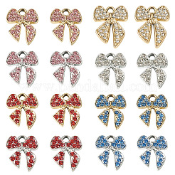 32pcs8スタイルアロイラインストーンペンダント  ちょう結びのチャーム  ゴールデン/シルバー  ミックスカラー  15~19.5x12~15x2~2.8mm  穴：1.8~2mm  4個/スタイル&nbsp;ALRI-TA0001-44