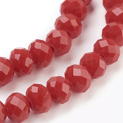 ガラスビーズ連売り  模造翡翠ガラス  多面カット  ロンデル  レッド  6x4~5mm  穴：0.8~1mm  約80~85個/連  36~38cm&nbsp;LS-GLAA-K027-05A