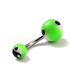 アクリルラウンドビーズカーブバーベル10個。  女性用 304 ステンレス ピアス へそリング  ミックスカラー  23x8mm  ピン：1.6mm&nbsp;AJEW-G041-02P