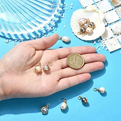 銅線で包まれた天然養殖淡水真珠ペンダント 4種類 12個  混合図形  ゴールドカラー  ミックスカラー  20mm  3個/スタイル&nbsp;PALLOY-YW00227