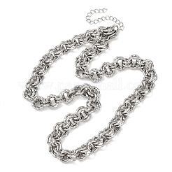 8mm 304ステンレススチール製テクスチャ加工ダブルローロチェーンネックレス（女性用）  変色しない  ステンレス鋼色  14.57インチ（37cm）&nbsp;NJEW-G194-05P-01