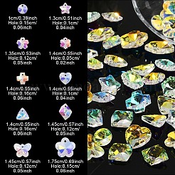 100種類のスタイルのガラスチャーム10個  ABカラー  多面カット  混合図形  クリアAB  10~17.5x5.5~8mm  穴：1~1.5mm  10個/スタイル&nbsp;GLAA-YW0004-66