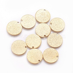 イオンプレーティング（IP）304ステンレススチールチャーム  テクスチャ  でこぼこのフラットラウンド  ゴールドカラー  15x1mm  穴：1.5mm&nbsp;STAS-E455-02G-15mm