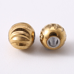 201ステンレス鋼波形ビーズ  ラウンド  ゴールデン·ステンレス鋼色  5x4.5mm  穴：1.8mm&nbsp;STAS-S103-17C-G