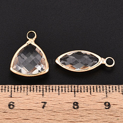真鍮製ガラスチャーム  混合図形  多面カット  透明  13~20x7.5~14.5x3~5.5mm  穴：2~2.2mm&nbsp;GLAA-T027-09