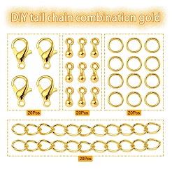 DIYエンドチェーン作成キット  合金チャームとクラスプを含む  アイアンエンドチェーン＆丸カン  ゴールドカラー  80個/箱&nbsp;DIY-YW0005-55G