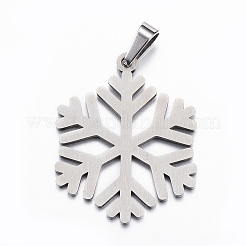 変色しにくい304ステンレススチールペンダント  クリスマス  スノーフレーク  ステンレス鋼色  33.5x27x1.5mm  穴：3x5mm&nbsp;STAS-K162-009P