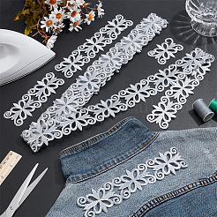 エスニックスタイルの刺繍の花のポリエステル中空レースリボンを縫い付ける  クラフト縫製用  ウェディングドレス衣装の装飾  銀  2インチ（50mm）  約4.27~4.37ヤード（3.9~4m）/ pc&nbsp;OCOR-WH0109-343B
