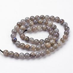 天然石ラブラドライトビーズ連売り  ラウンド  6mm  穴：1mm  約64個/連  15.3インチ（390mm）&nbsp;G-J352-01-6mm