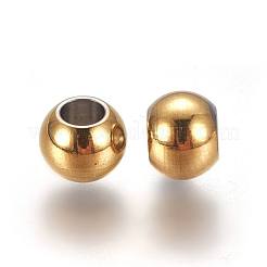 イオンプレーティング（IP）304ステンレススチールスペーサービーズ  ラウンド  ゴールドカラー  6x5mm  穴：3mm&nbsp;STAS-L222-42C-G