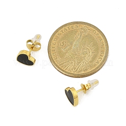 304ステンレススチールエナメルスタッドピアス  ハート  ゴールドカラー  ブラック  8x8mm&nbsp;LS-EJEW-G421-01G-02