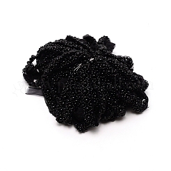 ABS プラスチックビーズトリミング付き模造ポリエステル  エッジレースリボン  ウェディングドレスの装飾を縫製するため  ブラック  5/8x1/4インチ（15x6mm）  9.6~10ヤード/バッグ&nbsp;OCOR-WH0074-01