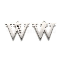 変色しない304ステンレススチールの文字ペンダントラインストーンセッティング  文字.w  16x21.5x1.5mm  穴：1.2mm  フィット感：1.6mmラインストーン&nbsp;STAS-Y006-61P-W