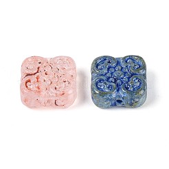 ピカソ ベーキングペイント ガラスビーズ  ハートの正方形  ミックスカラー  13.5x13.5x5.5~6mm  穴：0.9~1.2mm&nbsp;DGLA-T004-59M