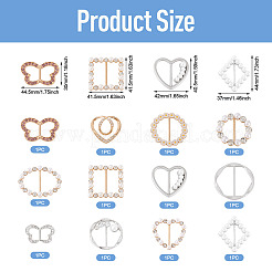 12種類のスタイルの合金バックル12個  プラスチックイミテーションパール＆ラインストーン付き  ストラップベルト用  服飾材料  混合図形  ミックスカラー  33.5~50x35.5~52.5x2~10mm  1個/スタイル&nbsp;AJEW-TA0003-44