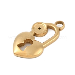 イオンプレーティング（IP）304ステンレススチールハートロックペンダントカボションセッティング  18KGP本金メッキ  トレイ：4mm  23x12.5x2.5mm  穴：2mm&nbsp;STAS-U019-12G