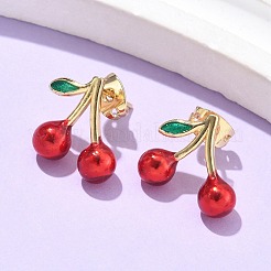真鍮エナメルスタッドピアス  チェリー  18KGP本金メッキ  12.5x15mm&nbsp;EJEW-Q017-01B-G