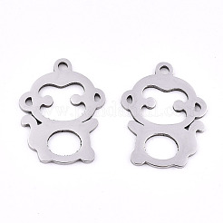変色しない201ステンレススチールペンダント  レーザー切断  サル  ステンレス鋼色  20x15x0.9mm  穴：1.6mm&nbsp;LS-STAS-S081-045