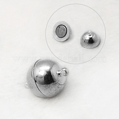 ループ付き真鍮製マグネットクラスプ  ラウンド  プラチナ  16x10mm  穴：1.2mm&nbsp;X-MC043-3