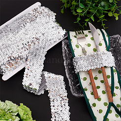 10m プラスチック パイレット 弾性ビーズ  スパンコールビーズ  装飾アクセサリー  5列パレットロール  フラットラウンド  銀  48x1.3mm&nbsp;OCOR-PH0003-84A