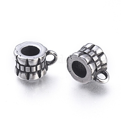 304ステンレス鋼チューブベイル  ループベイル  保釈ビーズ  コラム  アンティークシルバー  10x6x7.5mm  穴：1.8mm  内径：4mm&nbsp;STAS-F243-47AS