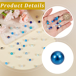 DIY 1200個 24スタイル クラックルガラス＆アクリルラウンドビーズファインディングキット  ブルー  6~6.5x5~5.5mm  穴：1~1.8mm  24色  50個/カラー&nbsp;DIY-PA0001-34A