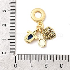真鍮とブルーの樹脂を使用したヨーロピアンダングルチャーム  ライムエナメル  大穴ペンダント  カドミウムフリー＆鉛フリー  葉っぱとパイナップルとウミガメ  18KGP本金メッキ  27mm  穴：4.5mm&nbsp;KK-F904-14G