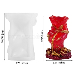 ハロウィーンテーマのDIYキャンドルシリコン像型  肖像彫刻樹脂鋳造鋳型  UVレジン用  エポキシ樹脂ジュエリー作り  バラと頭蓋骨の手  ホワイト  138x94x85mm  内径：83x74mm&nbsp;DIY-SZ0007-19