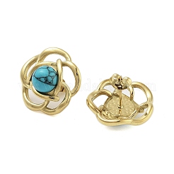イオンプレーティング（IP）304ステンレススチール＆合成ターコイズビーズスタッドピアス（女性用）  花  19x20mm&nbsp;EJEW-N054-36G