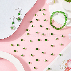 250個ガラス丸ビーズ  グリーン  6mm  穴：1mm&nbsp;GLAA-SP0001-49C