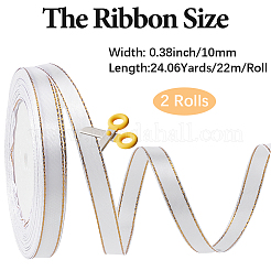 金縁のポリエステルリボン  ホワイト  3/8インチ（10mm）  約24.06ヤード（22m）/ロール&nbsp;OCOR-WH20018-12A-01