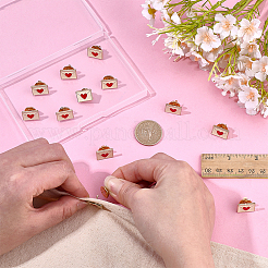 ハートのエナメルピン付き封筒12個  バックパック服用塗装合金バッジ  ゴールド  ホワイト  11x16mm&nbsp;JEWB-FG0001-71