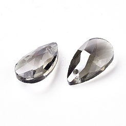 カット加工ガラスペンダント  ティアドロップ  濃いグレー  15x9.5x5.5mm  穴：1mm&nbsp;GLAA-F069-S-A24