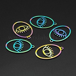 イオンプレーティング（IP）201ステンレスペンダント  レーザー切断  中空  眼の楕円  虹色  32x21.5x1mm  穴：2mm&nbsp;STAS-N090-LA006-3