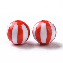 不透明アクリルストライプビーズ  ラウンド  レッド  16x15.5mm  穴：2mm  約74個/178g&nbsp;LS-OACR-E009-02E