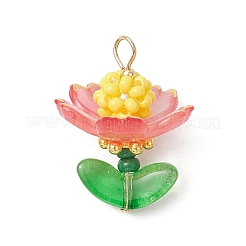 ガラスチャーム  花のチャーム  304ステンレススチールループとアクリル  ミックスカラー  24x19x18mm  穴：3x2mm&nbsp;PALLOY-MZ00736