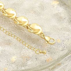 女性用真鍮フラットラウンドリンクブレスレット  18KGP本金メッキ  6-1/4x1/2インチ（16x1.3cm）&nbsp;KK-B124-11G