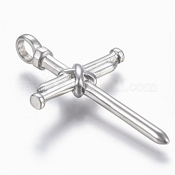 変色しにくい304ステンレススチールの大きなペンダント  クロス  ステンレス鋼色  56x34.5x8mm  穴：6mm&nbsp;STAS-L204-04P