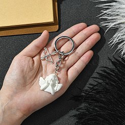 合金と樹脂のキーホルダー  合金パーツ  天使  フローラルホワイト  8.7cm&nbsp;KEYC-YW00080