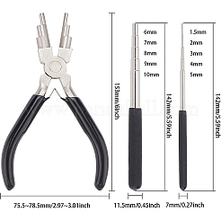 45＃炭素鋼6ステップマルチサイズワイヤーループ形成プライヤー  鉄線巻線棒  ワイヤーループマンドレル  ワイヤーラッピングツール  ブラック  153~153.5x75.5~78.5x12mm  ループサイズ：3mm  4mm  6mm  7mm  8.5mm  9.5mm  1 PC&nbsp;TOOL-BC0001-11B