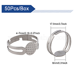 調節可能な304ステンレススチール製指輪50個  フラットラウンドパッドリングベースのセッティング  ステンレス鋼色  usサイズ7 3/4(17.9mm)  トレイ：8mm&nbsp;DIY-CA0005-54