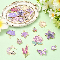 22個11スタイルライトゴールドメッキアロイエナメルペンダント  花  プラム  16~34x12~28x1~4mm  穴：1.4~2mm  2個/スタイル&nbsp;ENAM-YW0008-41